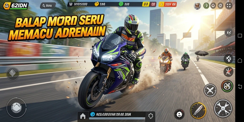 Tampilan gameplay balap motor yang menegangkan dan penuh aksi.