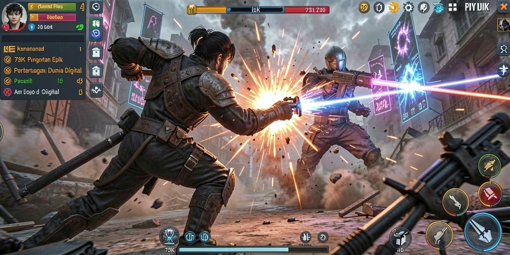 Tampilan epic gameplay 73K dengan pertarungan mendebarkan.