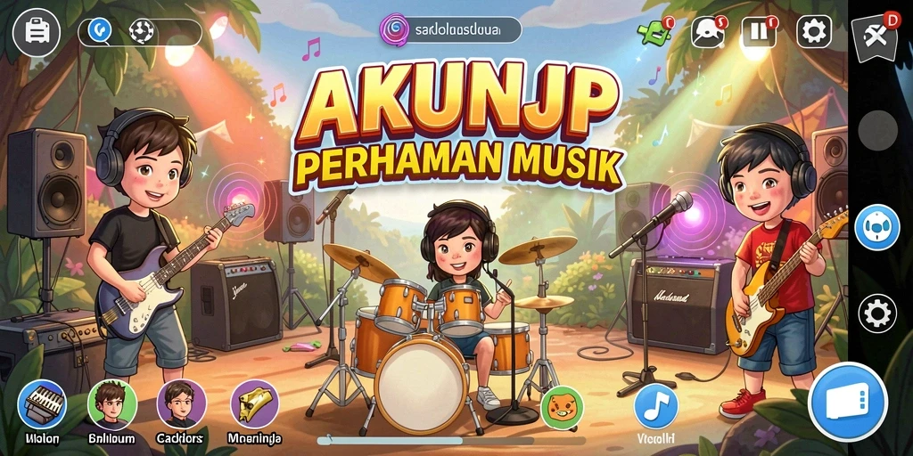 Tampilan gameplay AKUNJP yang menarik dengan berbagai lagu.
