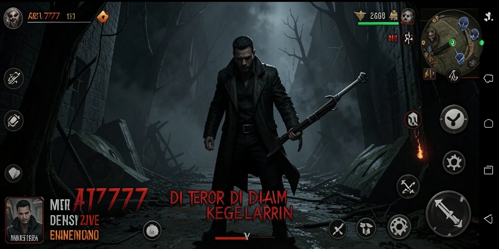 Screenshot gameplay AT777 menampilkan suasana Horror yang mencekam.