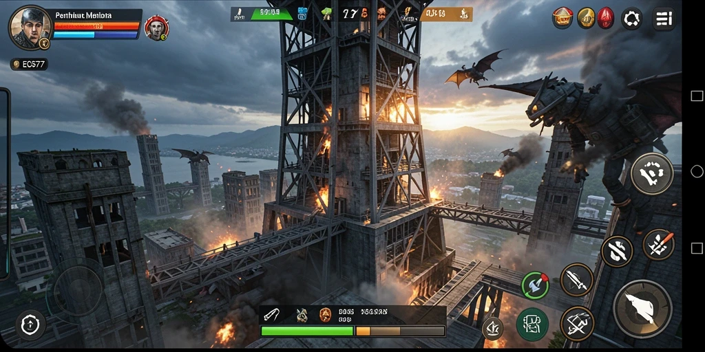 Screenshot menampilkan aksi seru dalam gameplay Tower Defense di EOS77.
