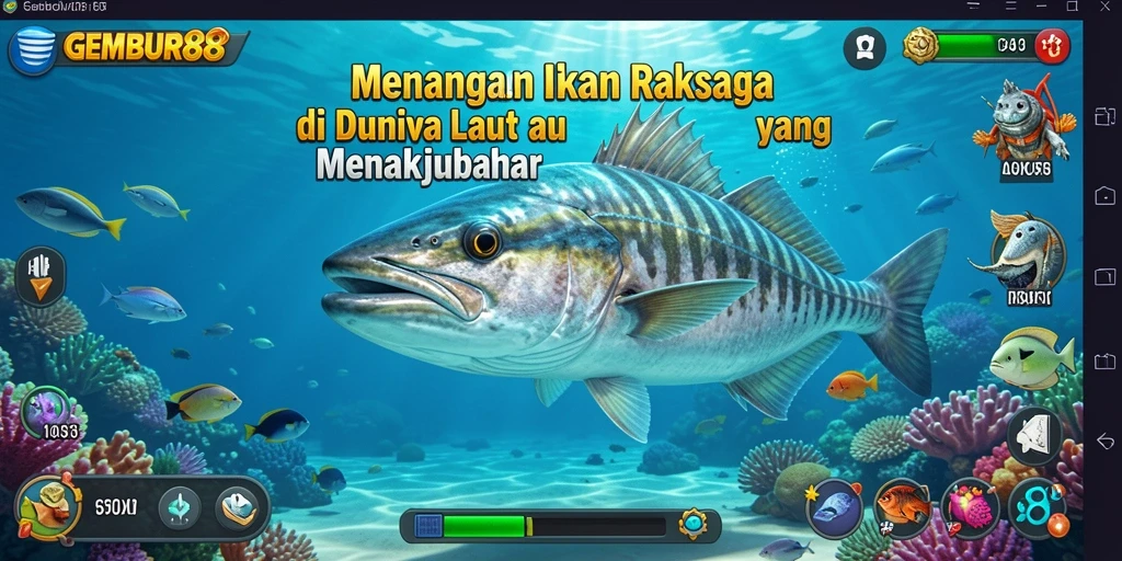 Screenshot GEMBUR88 menampilkan pemain menangkap ikan di lautan yang indah.