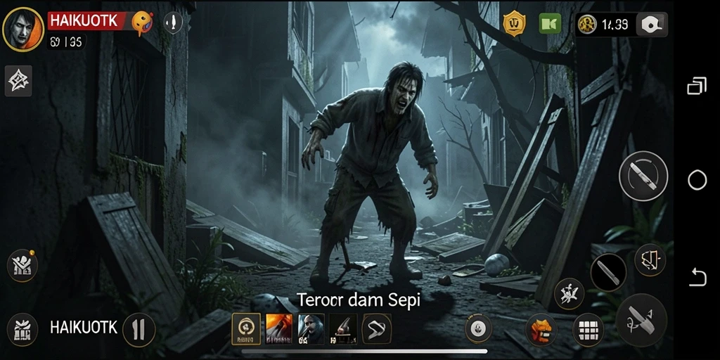 Tangkapan layar HAIKUOTK menampilkan suasana menakutkan saat menjelajahi tempat angker.