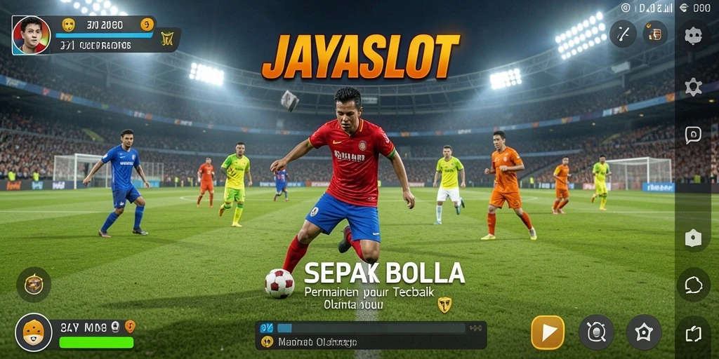 Screenshot gameplay JAYASLOT menunjukkan aksi sepak bola yang mendebarkan.