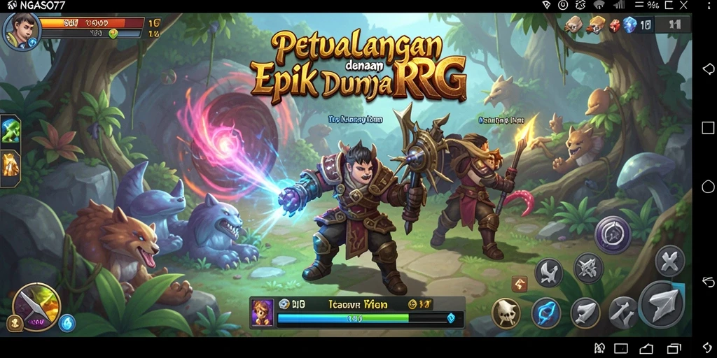 Screenshot gameplay RPG dengan karakter dan latar yang menarik.