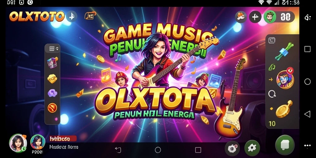 Screenshot gameplay OLXTOTO menampilkan pemain yang bersenang-senang dengan musik.