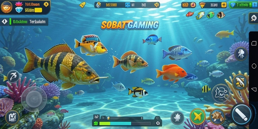 Tampilan gameplay seru di SOBATGAMING dengan aksi tembak ikan.