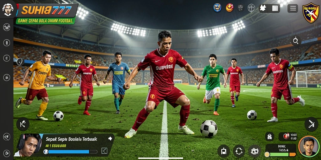 Screenshot utama menunjukkan aksi seru dalam permainan Football.