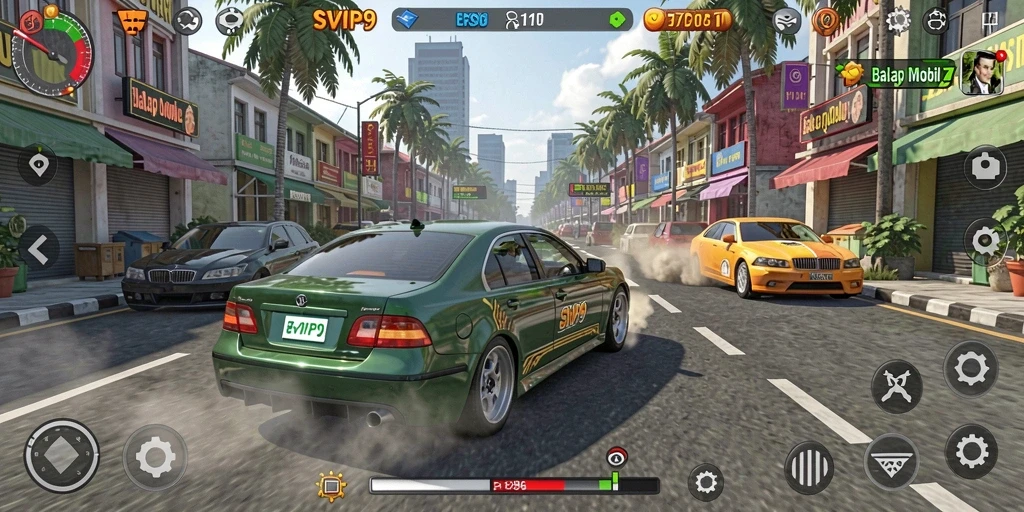 Gameplay balapan mobil yang seru dan mendebarkan.