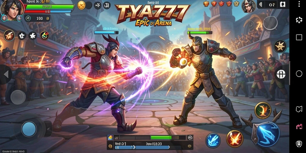 Gameplay seru TYA777 dalam pertarungan arena.